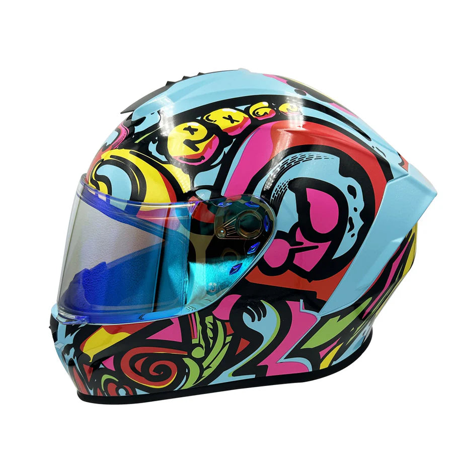 CASCO INTEGRAL FRANKIE GRAFFITI AZUL BRILLANTE