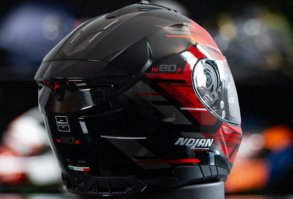 Casco N80-8 Meteor N-com 68 Ngo/rojo Nolan