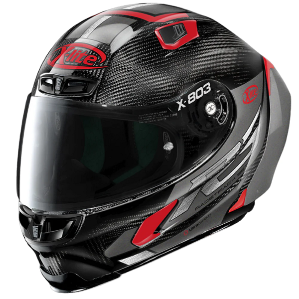 Casco X-803 RS Ultra Carbon Skywarp 48 Ngo/plata /rojo X-Lite